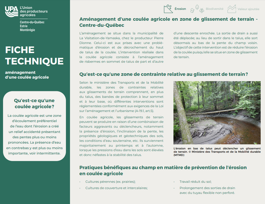 Fiche technique coulée Centre du Quebec UPA
